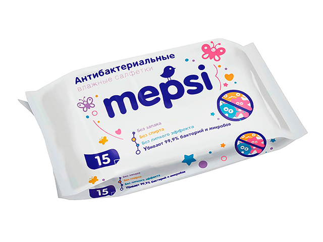 Салфетки влажные детские 15шт "Mepsi" антибактериальные