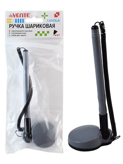 Ручка шариковая наст. "deVENTE. Tavola" 0,7 мм, с пластиковым шнуром, серый непрозрачный корпус, синяя