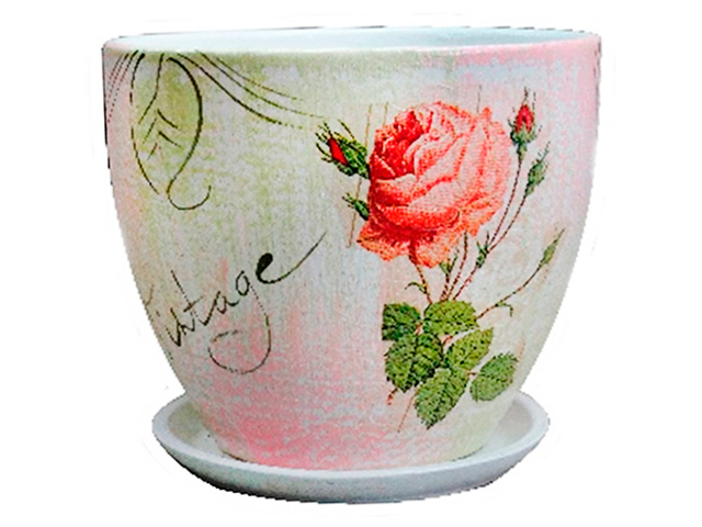 Горшок для цветов "Винтаж"Розы" №3 d-15 Высокий овал, керамика
