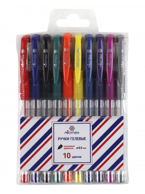 Набор гелевых ручек "Attomex" 10 цветов, 0.5мм, прозрачный корпус с металлическим наконечником