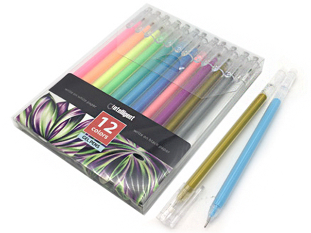 Набор гелевых ручек Intelligent 12 цветов,1,0мм по черной и белой бумаге