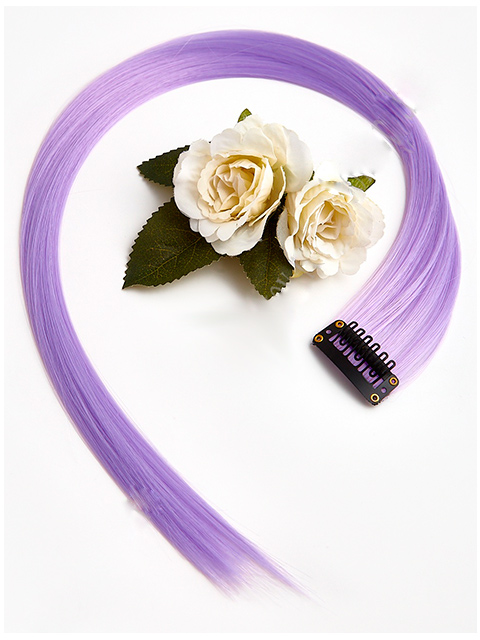 Прядь волос однотонная на заколке "Фиолетовый №55С" (цена за 1 шт)