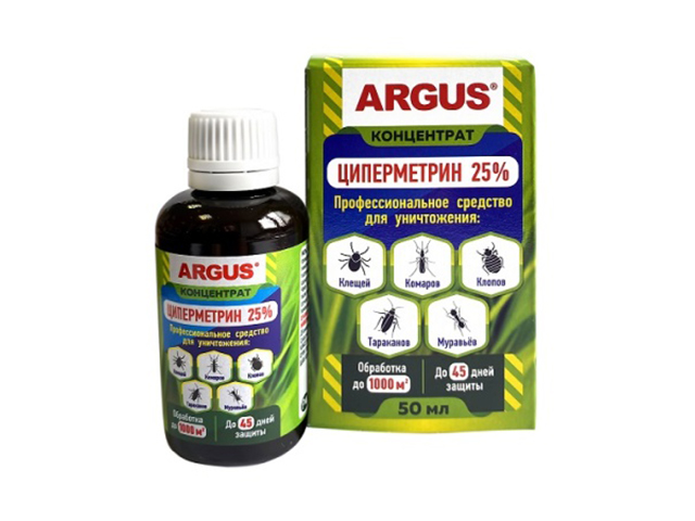 Циперметрин Argus для уничтожения клещей, комаров, клопов, тараканов, муравьев 50мл
