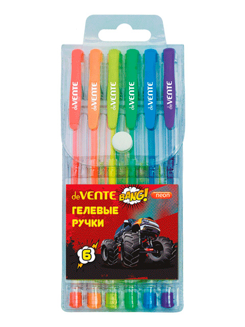 Набор гелевых ручек "deVENTE. Monster Truck" 6цв., 0.8мм, неон., в пласт. блист.