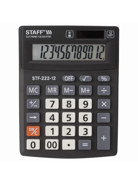 Калькулятор STAFF PLUS настольный STF-222, 12 разрядов, двойное питание, 138x103 мм