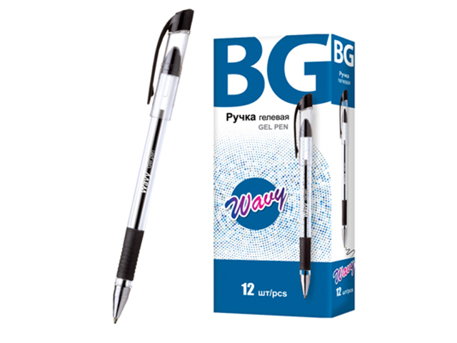 Ручка гелевая БиДжи "WAVY" 0,5 мм, грип, черный