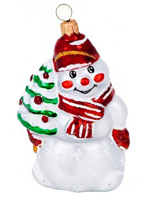 Елочное украшение фигурка "Снеговик с елкой", стекло, в картонной упаковке