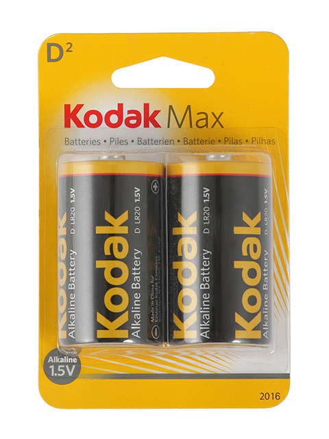 Батарейка щелочная (алкалиновая) (большая) Kodak MAX LR20 (2 шт) блистер, кор. (10 уп)