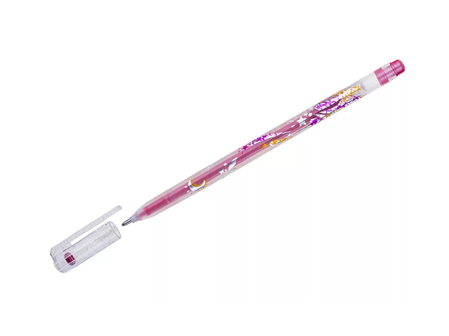 Ручка гелевая Crown "Glitter Metal Jell" 1 мм, красная с блестками