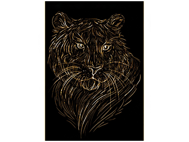 Гравюра А4 Рыжий кот "Красивый тигр" с эффектом золото, пакет