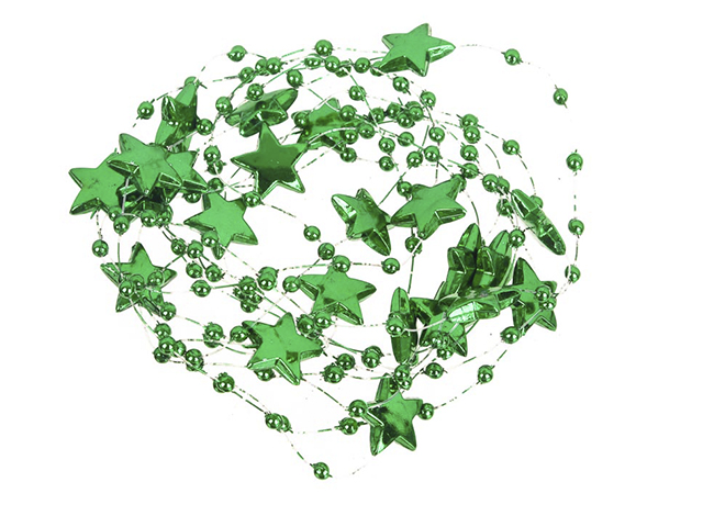 Елочное украшение СНОУ БУМ Бусы декоративные 200см шары и звезды, зелёный пластик