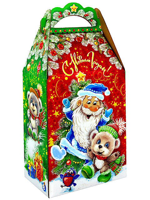 Коробка подарочная ГлафУпак "Дед Мороз и мишки" 15х28х9,5 см, складная (до 1000гр)