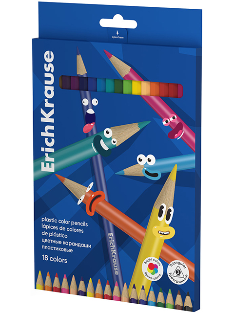 Карандаши цветные Erich Krause "Color Friends" 18 цветов, пластиковые, корпус трехгранный