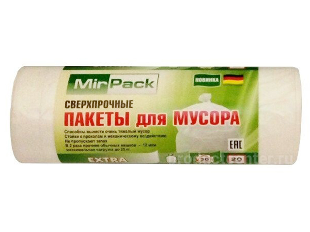 Мешок для мусора 30л. 20шт. "MirPack. Extra" 50х60 см, 12мкм, белый