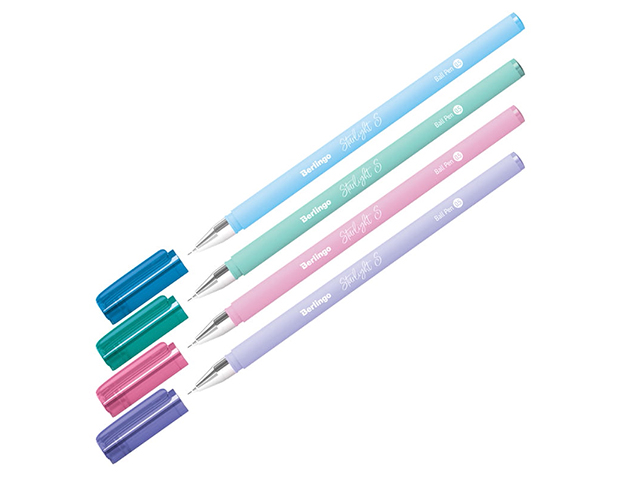 Ручка шариковая Berlingo "Starlight S" 0,5 мм, игольчатый стержень, прорезиненный корпус, синяя
