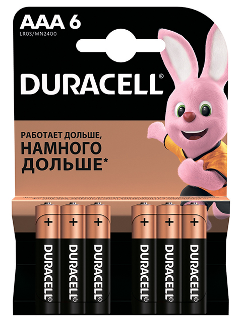 Батарейка щелочная (мизинчиковая) Duracell BASIC LR03 (6 шт.)