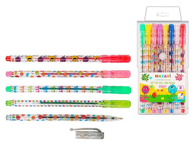 Набор гелевых ручек Mazari "Debut" 8 цветов, 0.8 мм, с блестками