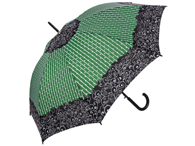 Зонт-трость женский полуавтомат "Завитушки" 8 спиц, d=52см, зел/темн-зел