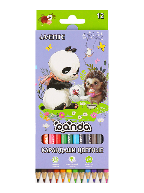 Карандаши цветные deVENTE "Panda" 12 цветов, 2М, картонная упаковка, европодвес