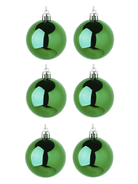 Набор елочных шаров СНОУ БУМ, 6 шт, 6 см. пластик, зеленый