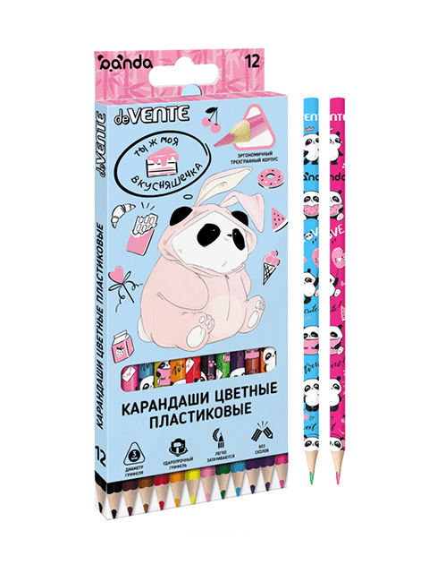 Карандаши цветные deVENTE "Panda" 12 цветов, 2М, картонная упаковка, европодвес