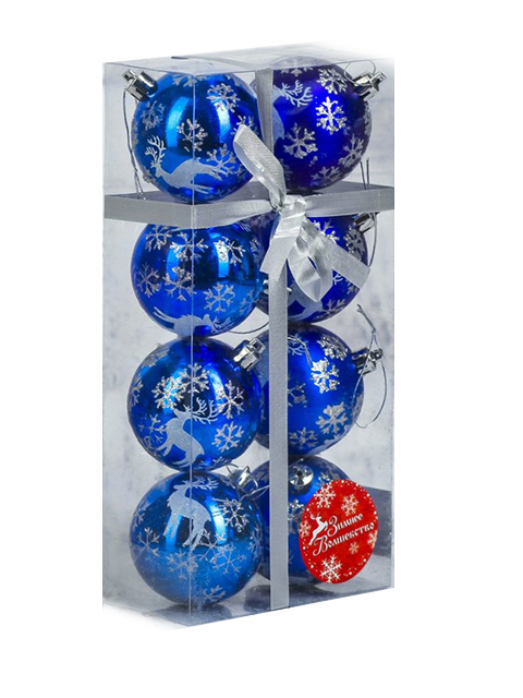 Набор елочных игрушек Шары "Северный олень" синий, 6 см, пластик, 8 штук в упаковке