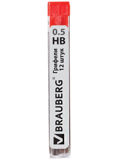 Грифель запасной BRAUBERG "Hi-Polymer", HB, 0,5 мм, 12 шт., 180445