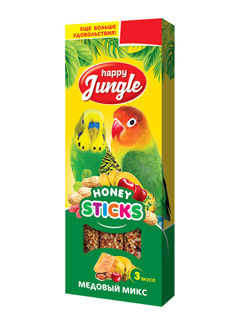 Зерновые палочки для птииц "Happy Jungle" медовый микс, 3шт