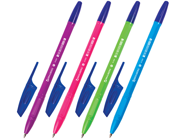 Ручка шариковая Brauberg "X-333" NEON SOLID, СИНЯЯ, корпус ассорти, узел 0,7 мм, линия письма 0,35 мм, 142831