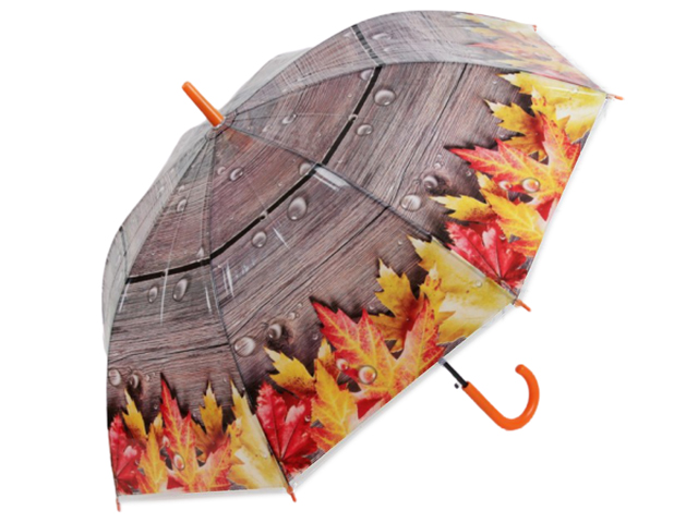 Зонт-трость женский полуавтомат "Кленовые листья" 8 спиц, d=48см, оранжевый