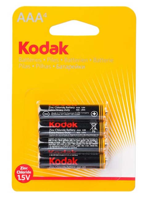 Батарейка солевая (мизинчиковая) Kodak Extra Heavy Duty (K3AHZ 4) R03 (4 шт) блистер, кор. (12 уп)