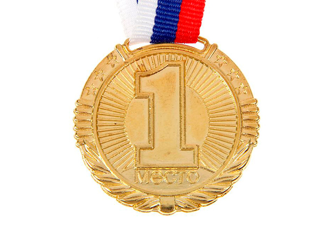 Медаль призовая "1 место" 042 4,0 см, металлическая, на ленте, золото