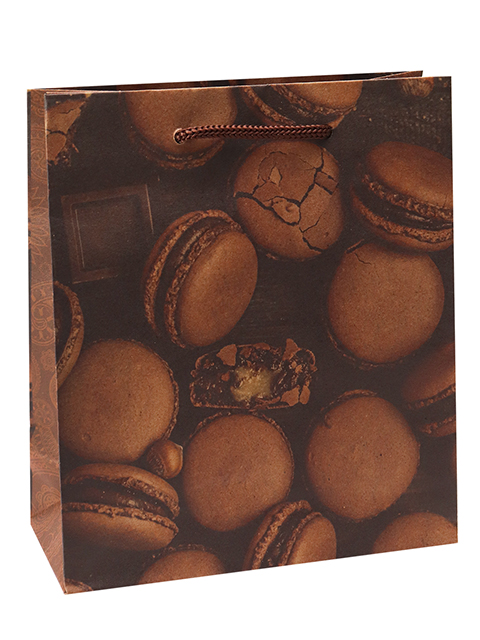 Пакет подарочный бумажный 16х18х7см "Шоколадные макарунсы" крафт