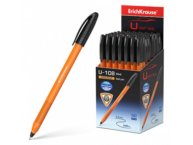 Ручка шариковая Erich Krause "U-108 Orange Stick" 1,0мм, пластиковый корпус, черная