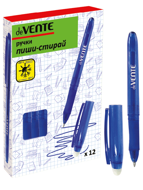 Ручка гелевая deVENTE "Пиши-стирай" 0,7 мм, корп. полупрозр, ластик, кауч. держатель, синяя