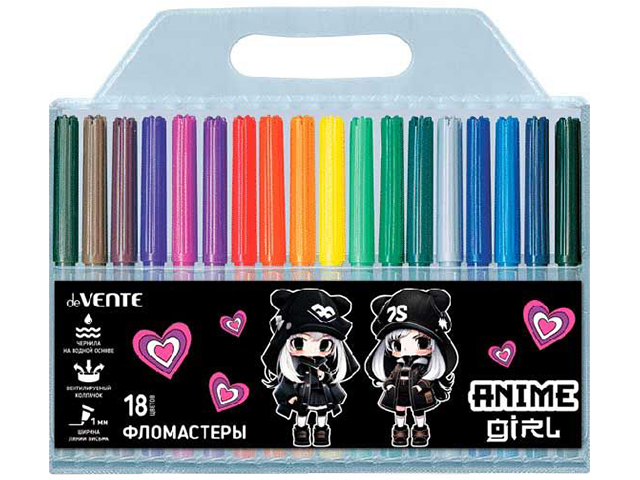 Фломастеры Attomex "Anime Girl" 18 цветов вентилируемый колпачок пластиковый блистер