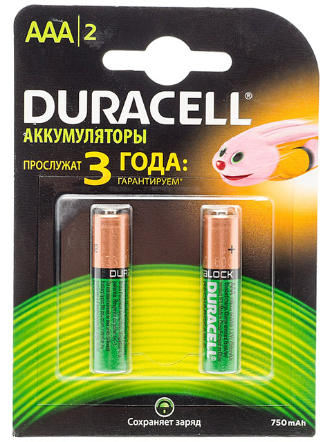 Батарейка аккумуляторная (мизинчиковая) Duracell HR03-2BL 750mAh