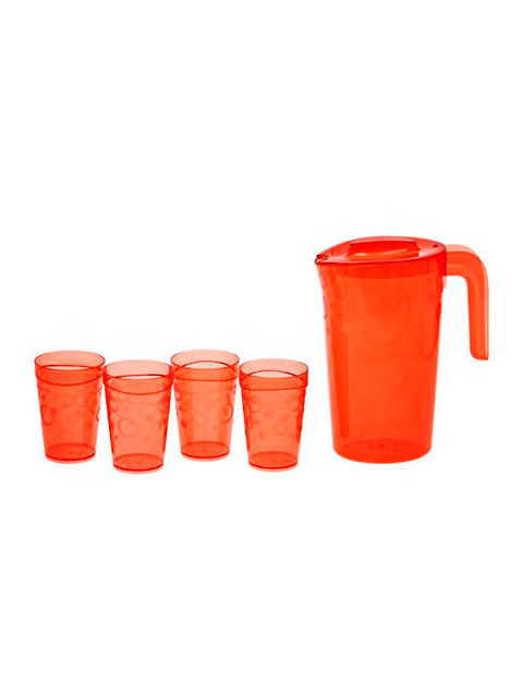 Кувшин "Люмици" 1,8л + 4 стакана, красный, пластик