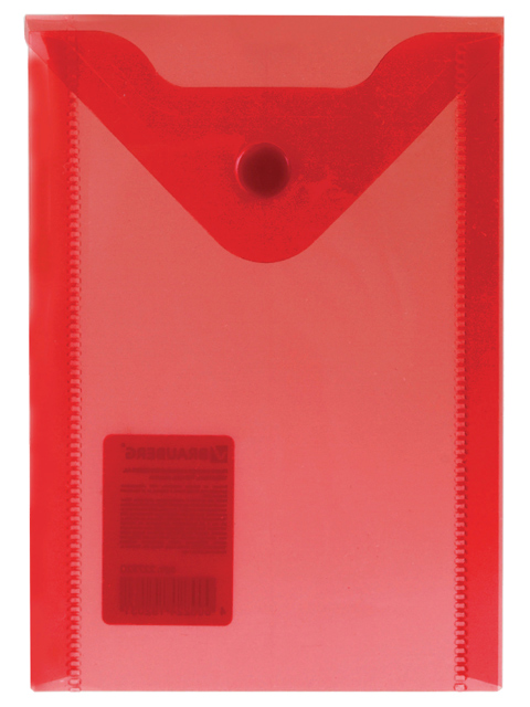 Папка-конверт с кнопкой BRAUBERG, А6, 105х148 мм, 180 мкм, красная, 227320
