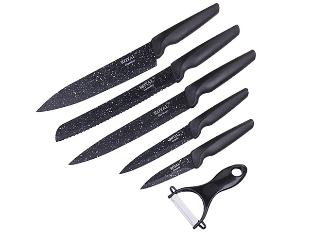 Набор ножей ROYAL 5 предметов, черный мрамор, в подарочной упаковке
