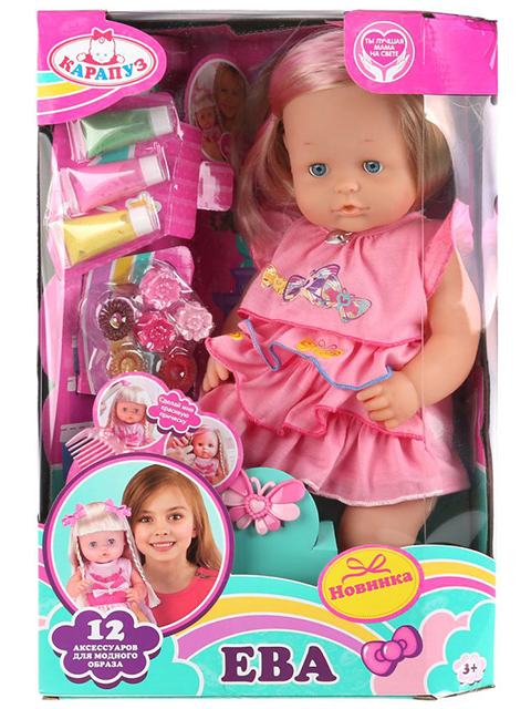 Кукла Пупс "Карапуз" ЕВА, 40 см, с аксессуарами для волос, в картонной упаковке