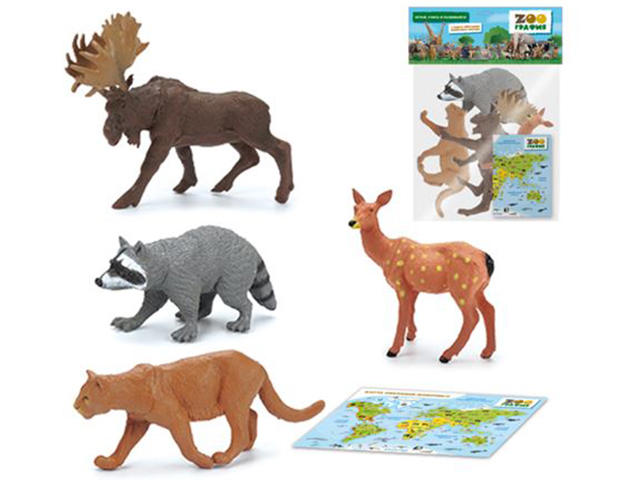 Игровой набор "ZOOграфия. Животные" с картой обитания, 4 шт, в пакете
