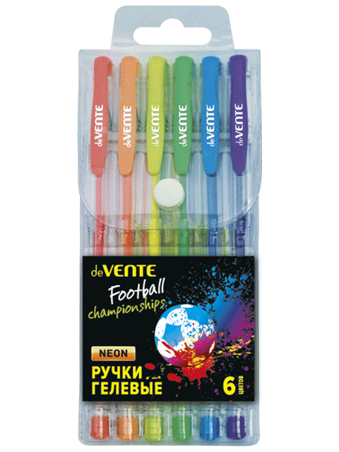 Набор гелевых ручек "deVENTE. Football" 6 цветов, 0.8мм, неоновые, в ПВХ упаковке