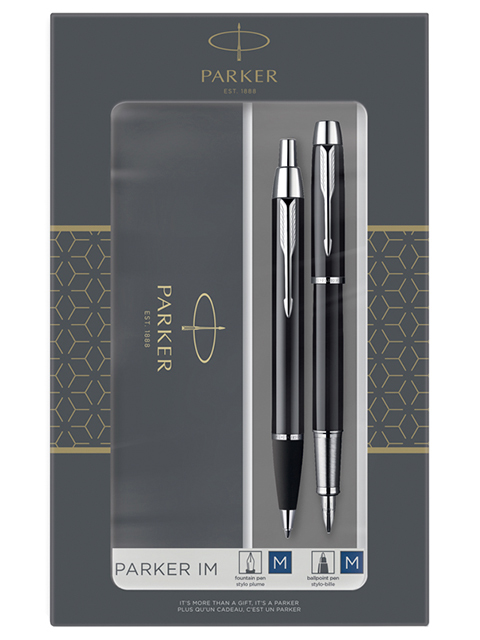 Набор PARKER "IM Black CT": ручка шариковая 1,0 мм и ручка перьевая 1,0 мм, в подар. упак.