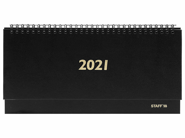 Планинг настольный датированный 2021 г., STAFF "Черный" обложка бумвинил на спирали, 285х112 мм, 111824
