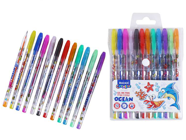 Набор гелевых ручек Mazari "Ocean" 12цв. 0.9мм, с блестками, аромат.