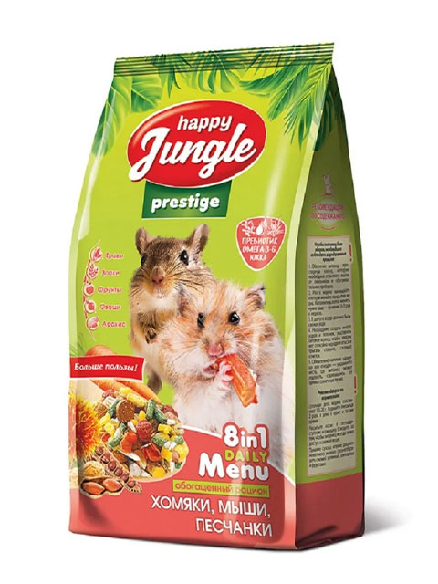 Корм "Happy Jungle Prestige" для хомяков, мышей, песчанок 500г пакет