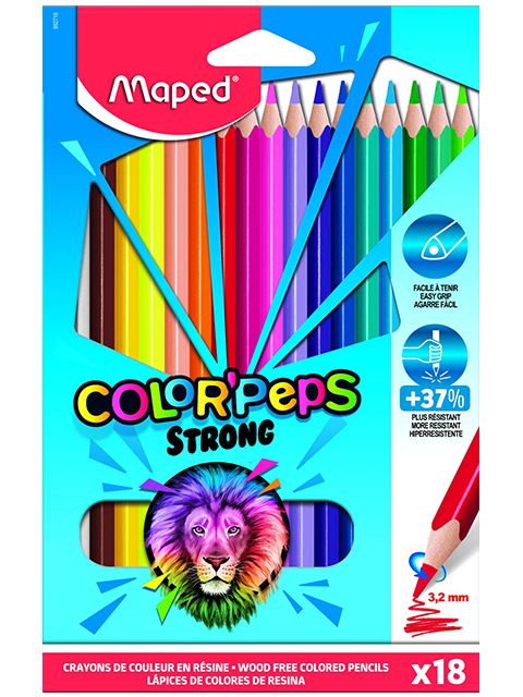 Карандаши цветные Maped "Color'Peps Strong" 18 цветов, пластиковые, повышенной прочности, карт. упак., европодвес