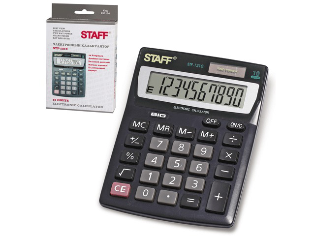 Калькулятор STAFF настольный STF-1210, 10 разрядов, двойное питание, 140х105 мм