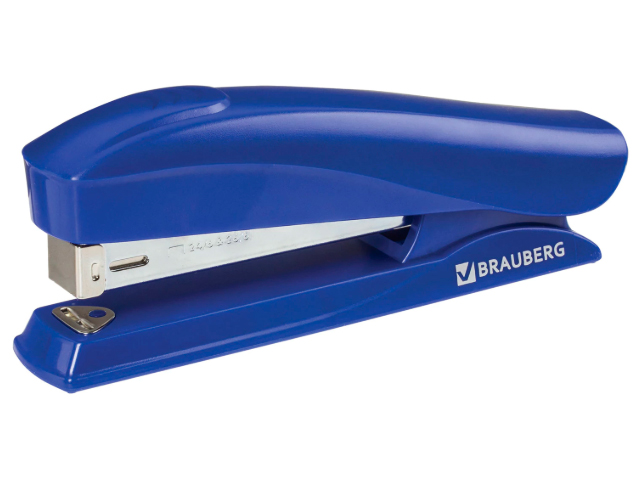 Степлер BRAUBERG "ST-100", №24/6, 26/6, до 20 листов, пластиковый корпус, металлический механизм, синий